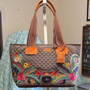 Consuela Multicolor Embroidered Quilted Tote